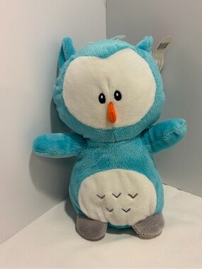 Blue Plush Owl Stuffed Animal Baby Rattle